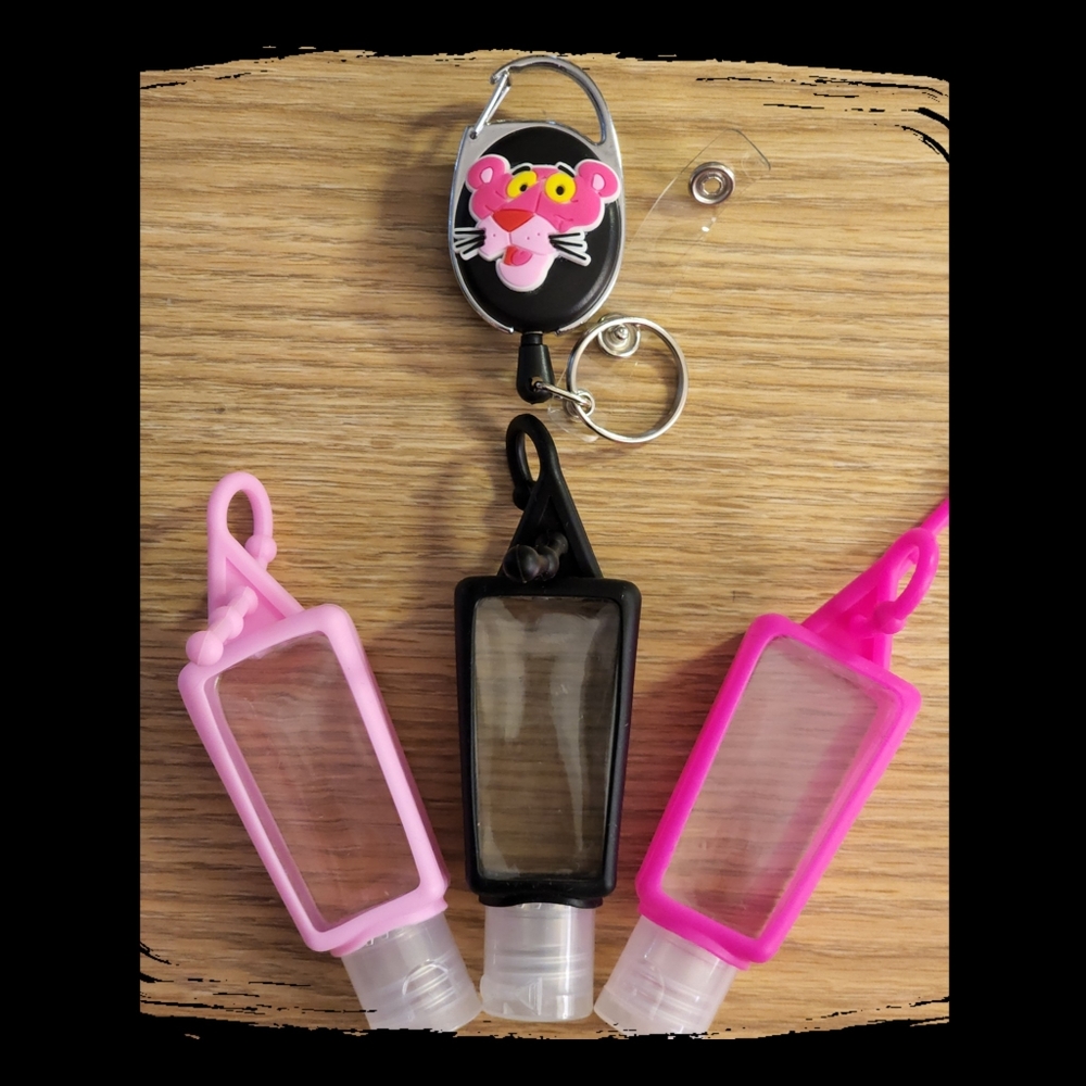 Pink Panther Badge Clips And Sanitizer Holder